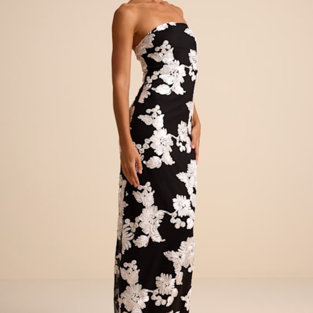 Lulus Fitzroy Black Floral Textured Strapless Maxi Dress - Size S